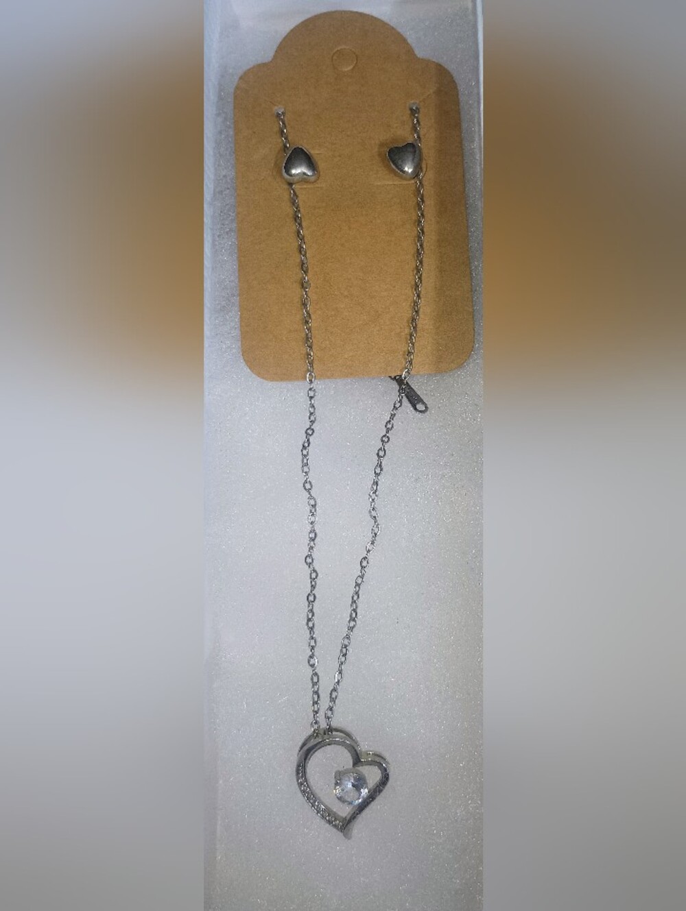 Silver Heart Pendant Necklace with Crystal Accent - Women Accessories